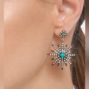 Adornia 14K Yellow Gold Plated Turquoise Swarovski Crystal Accented Starburst